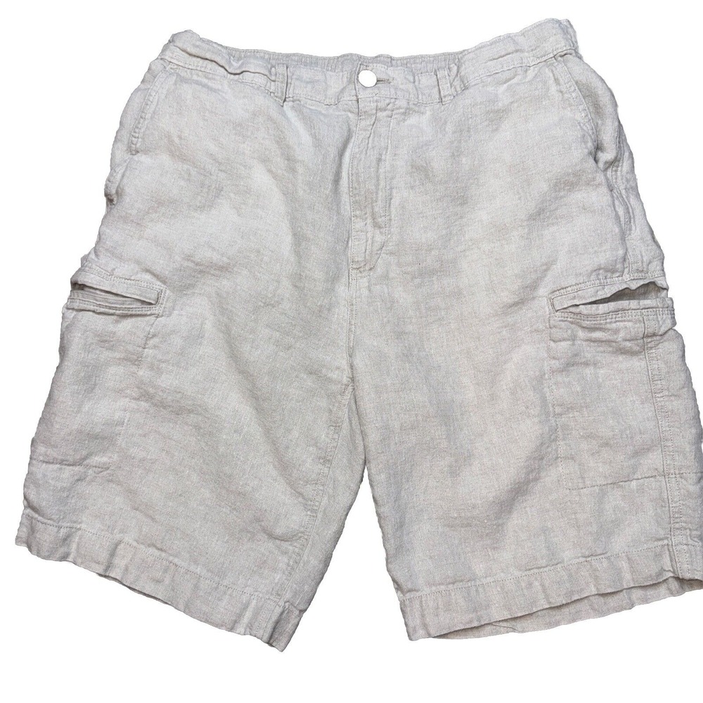 Caribbean‎ 100% Linen Cargo Shorts Men's 36" Measures 34" Tan/Beige